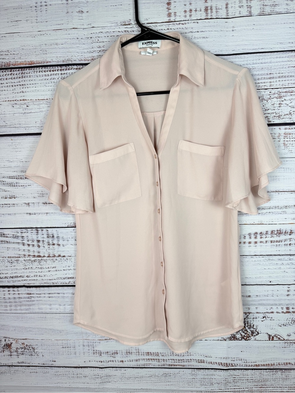 Express Portofino Blush Pink Flutter Sleeve Blouse Size S